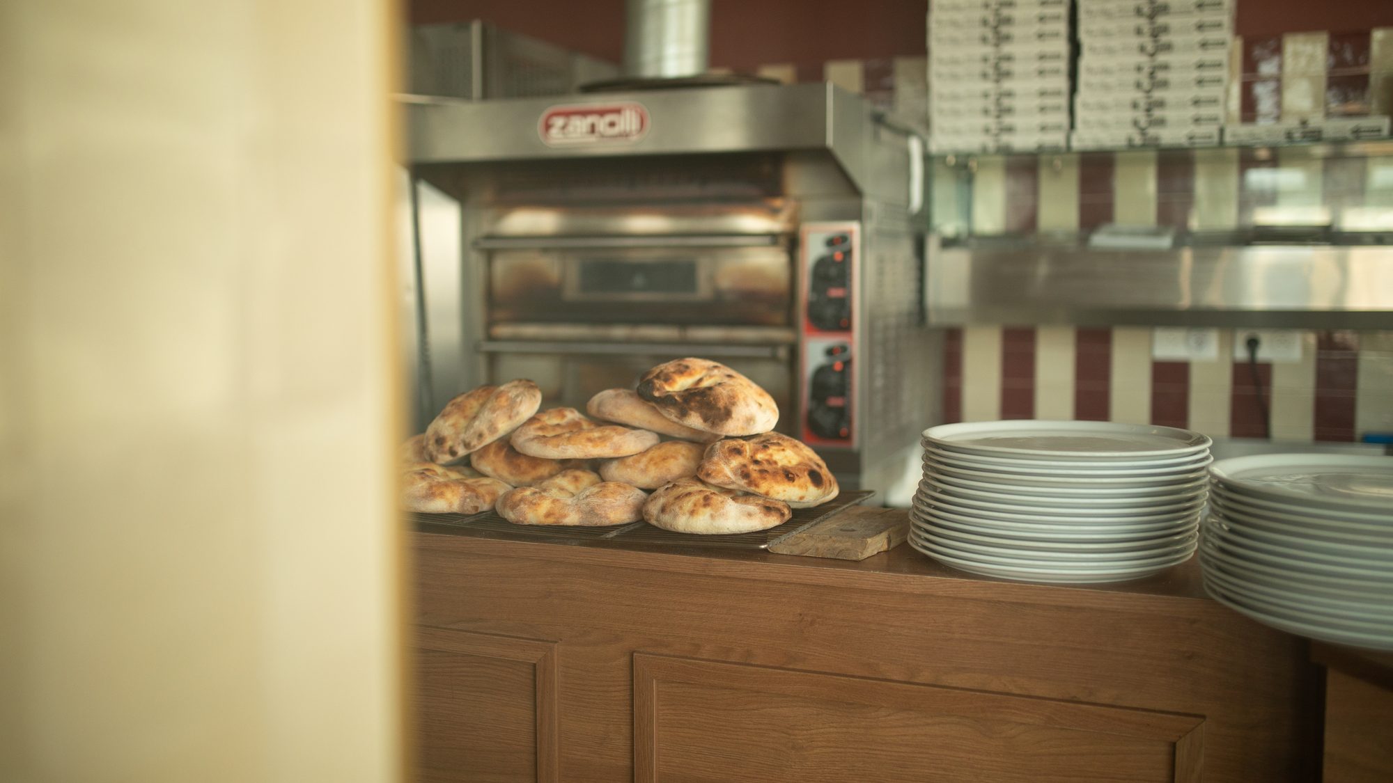 Focaccia fresh out of the pizza oven at Toscanacci